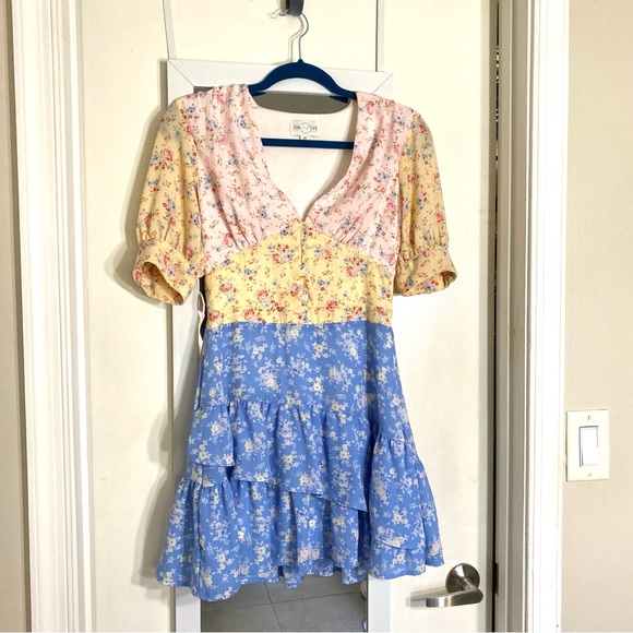 Jun & Ivy Patchwork Flower Silky Dress - Picture 3 of 16